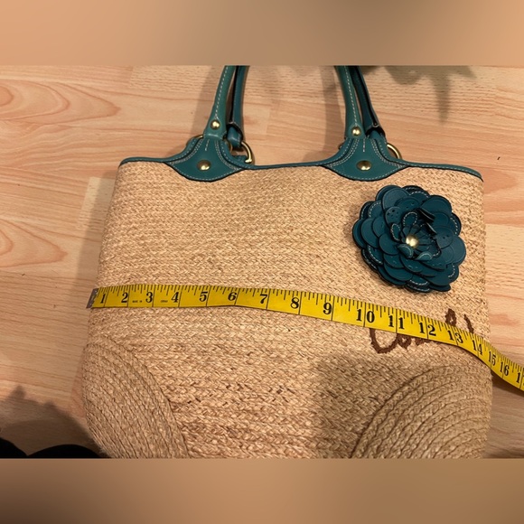 Coach Straw Tote with Teal Accents - Picture 5 of 13